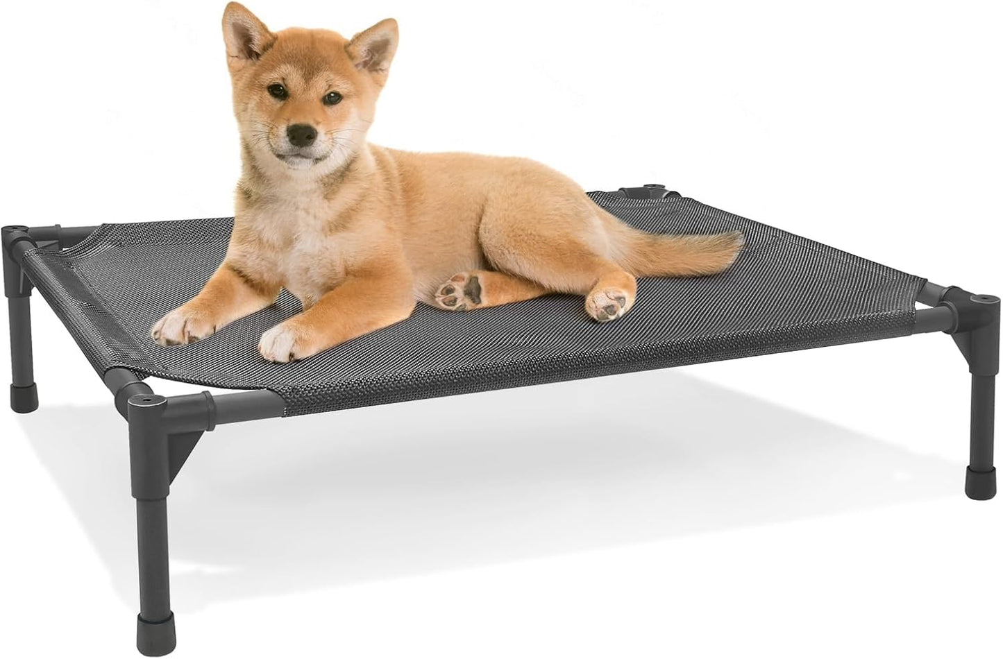 Small Elevated Outdoor Dog Bed (28x22x7in) – Raised, Waterproof, Breathable Teslin Mesh, Durable and Non-Slip Portable Camping Bed for Dogs (Supports Up to 60 lbs), Black