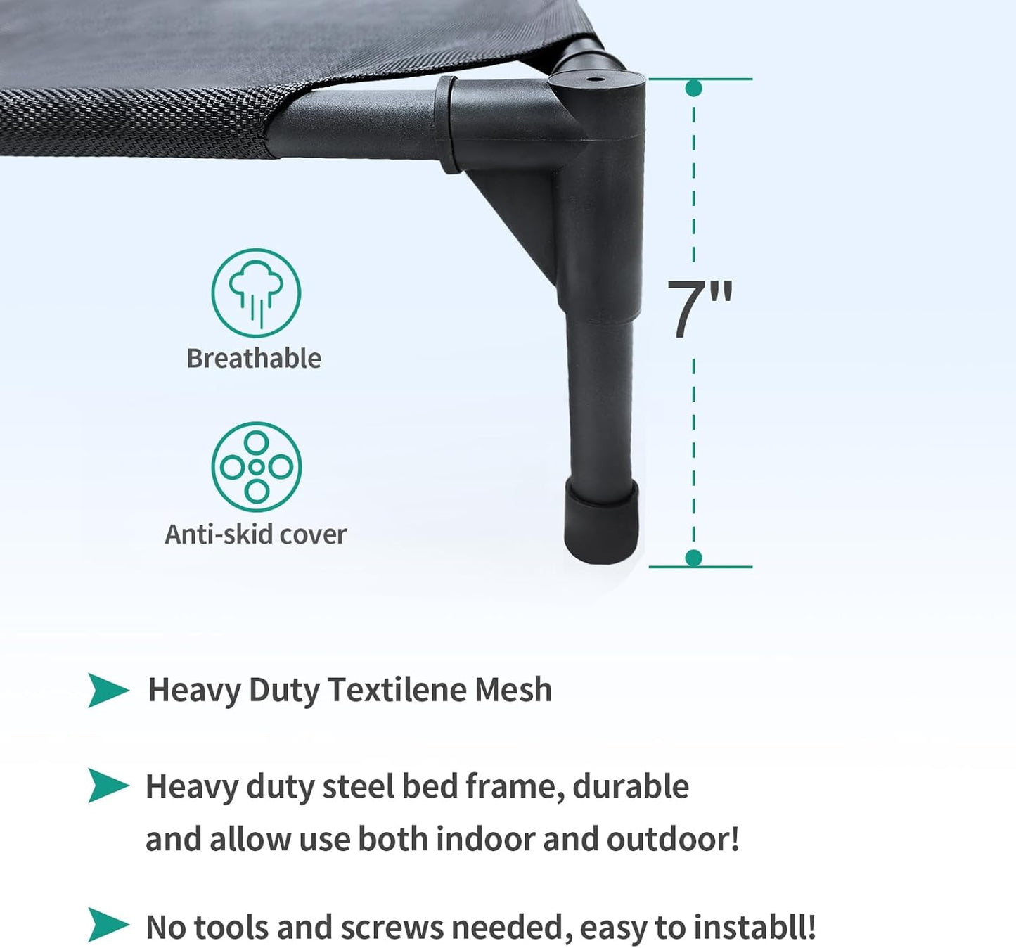Small Elevated Outdoor Dog Bed (28x22x7in) – Raised, Waterproof, Breathable Teslin Mesh, Durable and Non-Slip Portable Camping Bed for Dogs (Supports Up to 60 lbs), Black