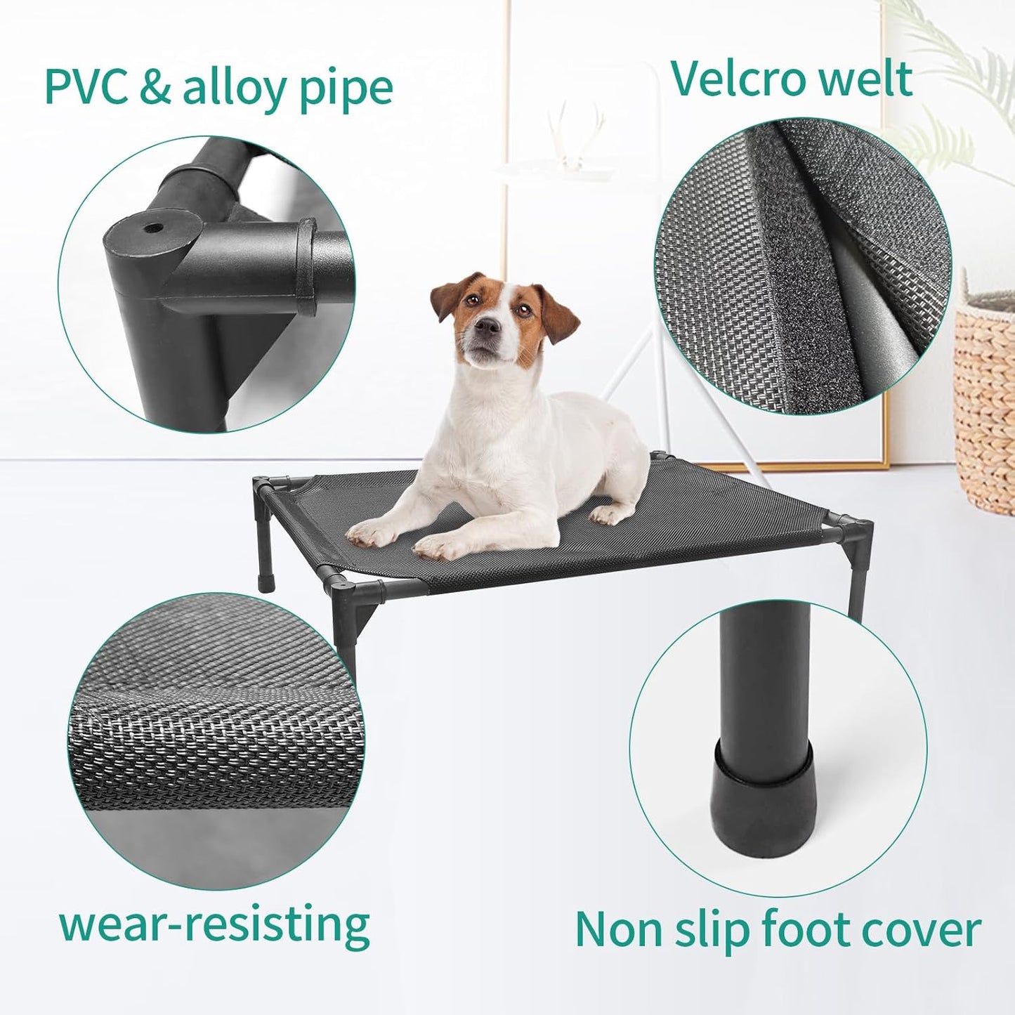 Small Elevated Outdoor Dog Bed (28x22x7in) – Raised, Waterproof, Breathable Teslin Mesh, Durable and Non-Slip Portable Camping Bed for Dogs (Supports Up to 60 lbs), Black