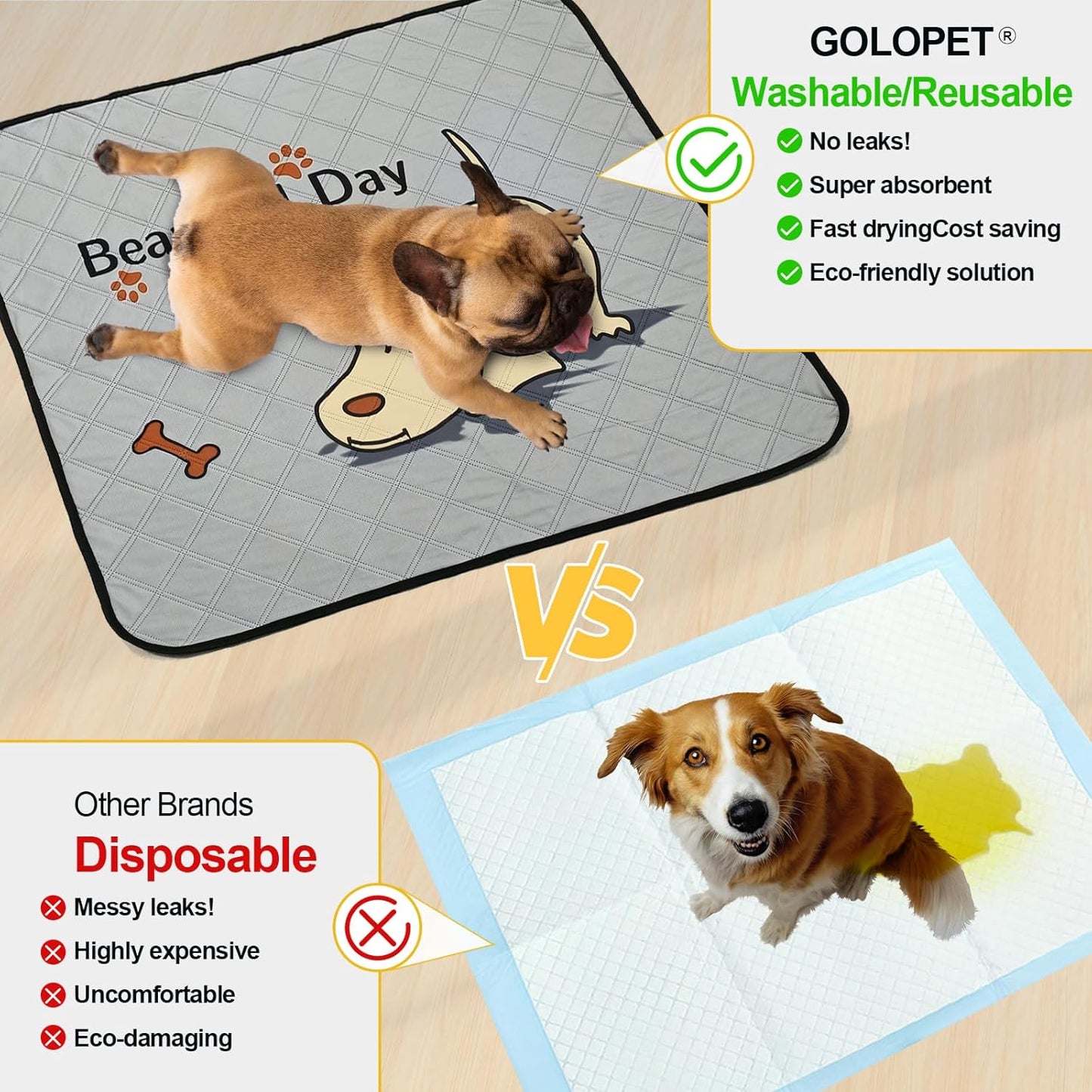 "Set of 2 Washable Dog Pee Pads (47x32in) – Extra-Absorbent, Thick, Reusable with Non-Slip Backing, Prevents Leaks – Perfect for Puppy Playpen, Crate, Whelping Box, and Potty Training – Grey"