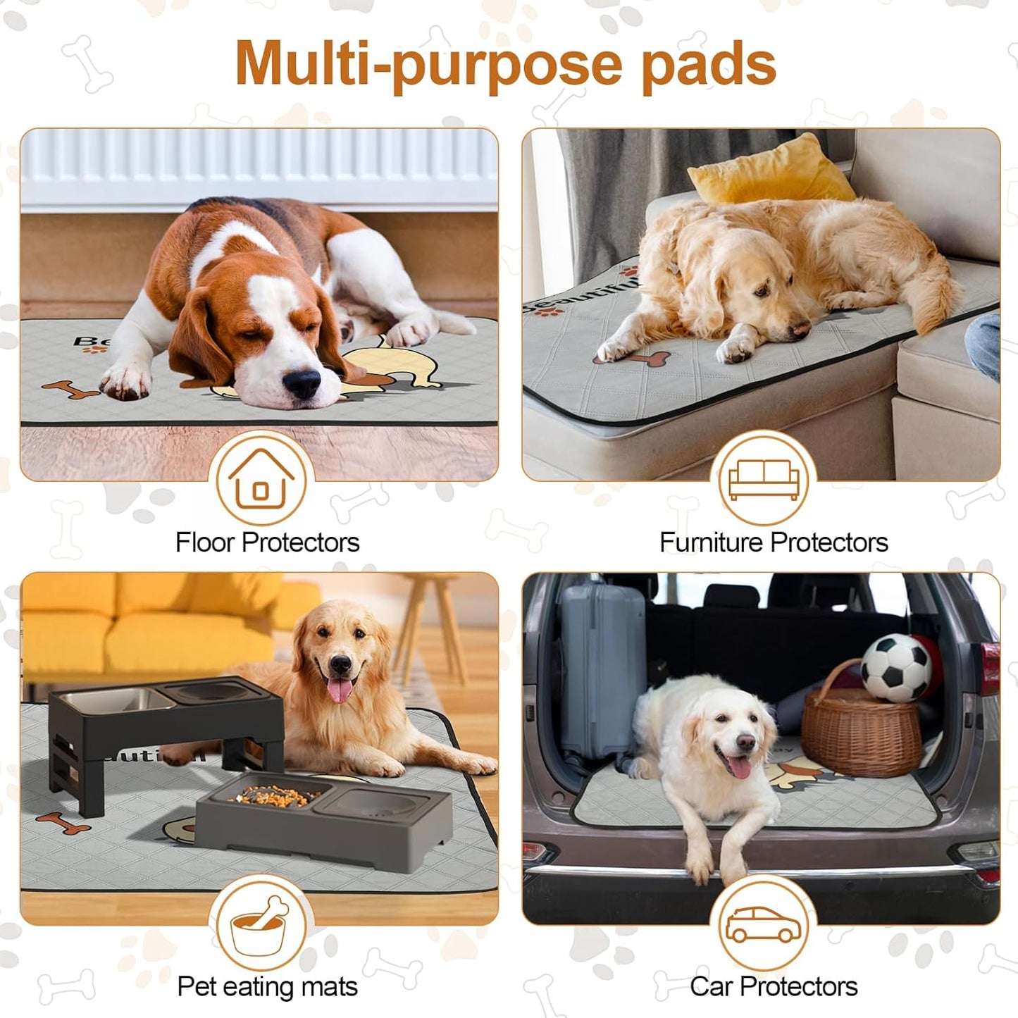 "Set of 2 Washable Dog Pee Pads (47x32in) – Extra-Absorbent, Thick, Reusable with Non-Slip Backing, Prevents Leaks – Perfect for Puppy Playpen, Crate, Whelping Box, and Potty Training – Grey"