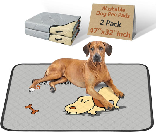 "Set of 2 Washable Dog Pee Pads (47x32in) – Extra-Absorbent, Thick, Reusable with Non-Slip Backing, Prevents Leaks – Perfect for Puppy Playpen, Crate, Whelping Box, and Potty Training – Grey"