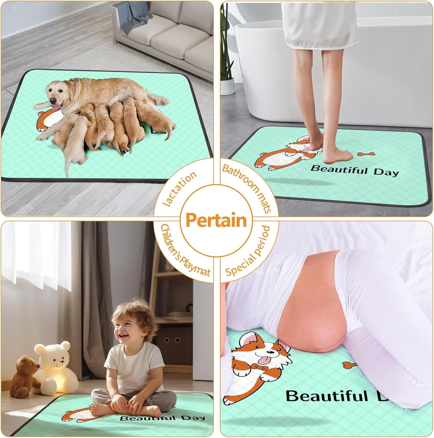 Blue 4-Pack Reusable Pee Pads for Dogs (35x22in) – Extra-Absorbent, Thick, Leak-Resistant, with Non-Slip Base – Perfect for Puppy Playpen, Crate, Whelping Box, and Potty Training
