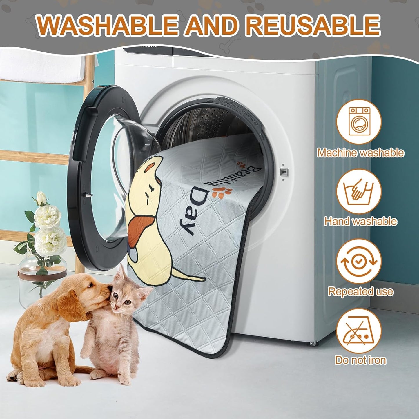 "Set of 2 Washable Dog Pee Pads (47x32in) – Extra-Absorbent, Thick, Reusable with Non-Slip Backing, Prevents Leaks – Perfect for Puppy Playpen, Crate, Whelping Box, and Potty Training – Grey"