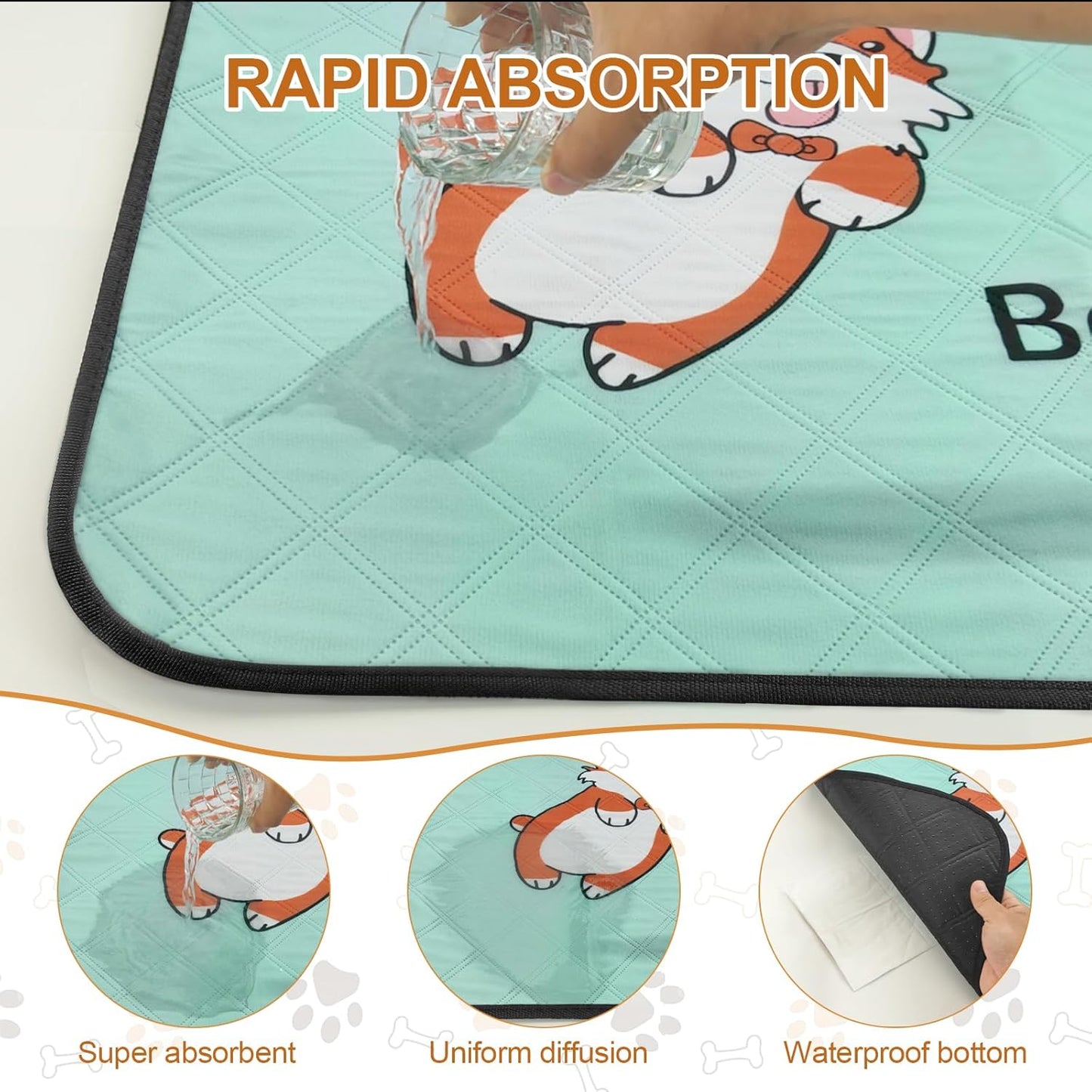 Blue 4-Pack Reusable Pee Pads for Dogs (35x22in) – Extra-Absorbent, Thick, Leak-Resistant, with Non-Slip Base – Perfect for Puppy Playpen, Crate, Whelping Box, and Potty Training