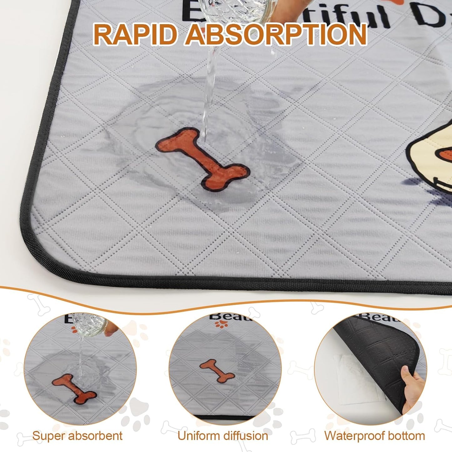 "Set of 2 Washable Dog Pee Pads (47x32in) – Extra-Absorbent, Thick, Reusable with Non-Slip Backing, Prevents Leaks – Perfect for Puppy Playpen, Crate, Whelping Box, and Potty Training – Grey"