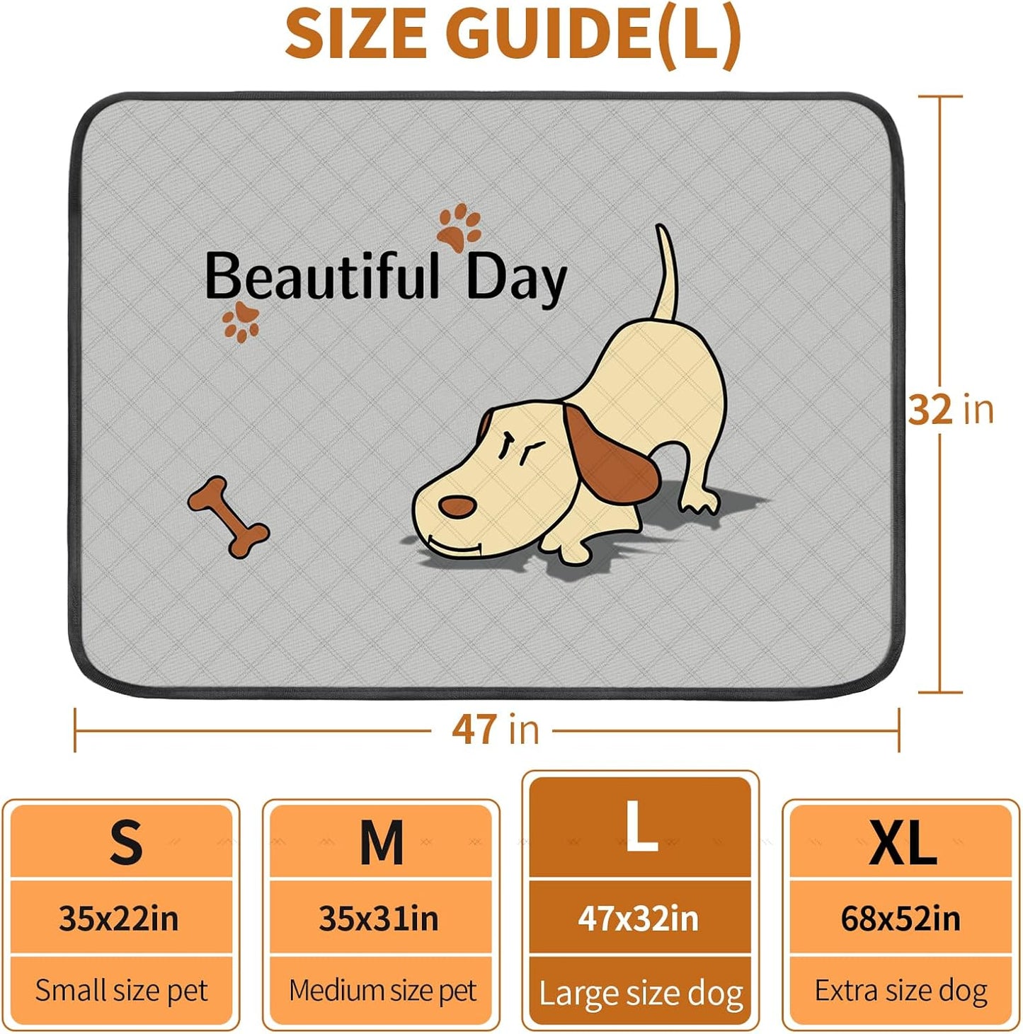 "Set of 2 Washable Dog Pee Pads (47x32in) – Extra-Absorbent, Thick, Reusable with Non-Slip Backing, Prevents Leaks – Perfect for Puppy Playpen, Crate, Whelping Box, and Potty Training – Grey"