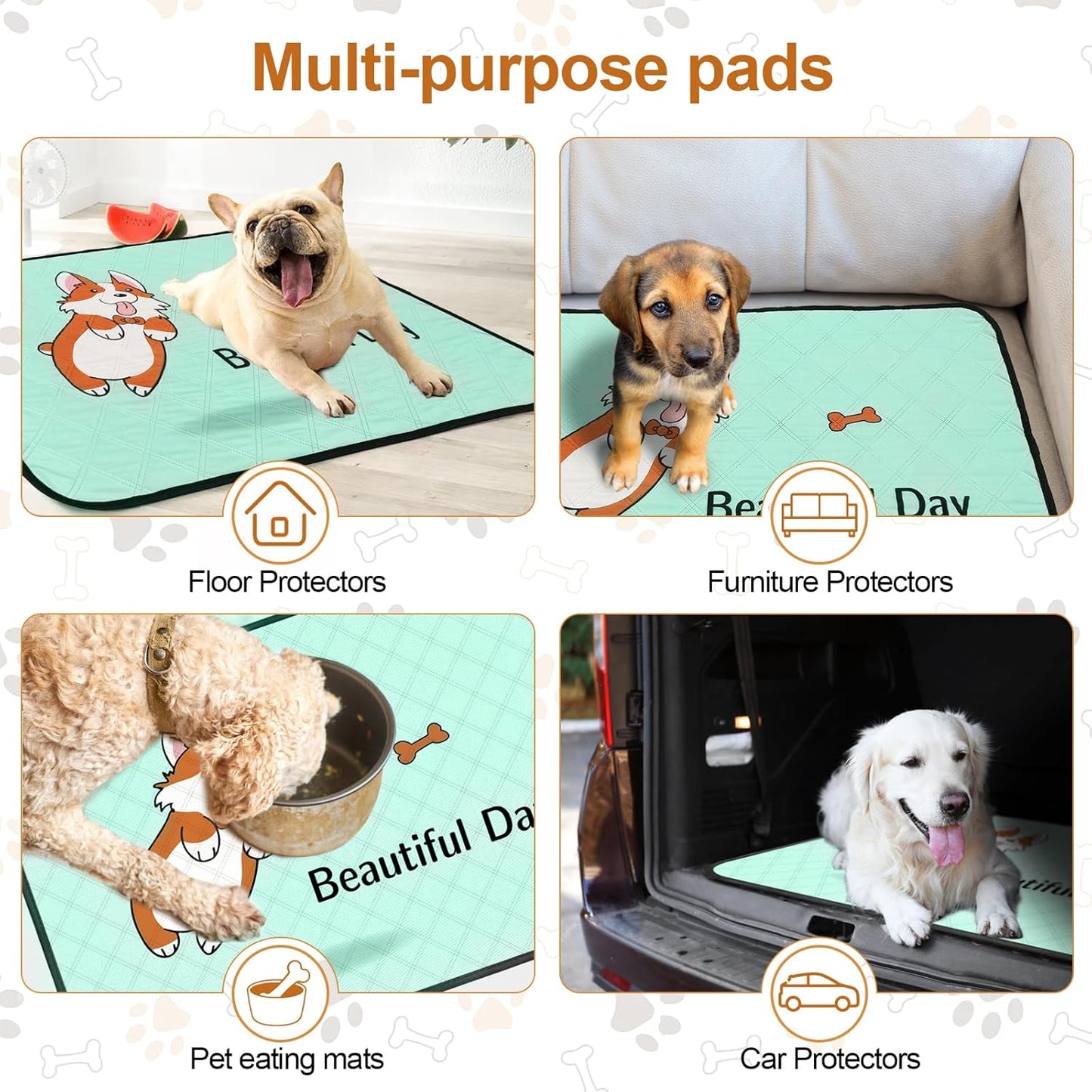 Blue 4-Pack Reusable Pee Pads for Dogs (35x22in) – Extra-Absorbent, Thick, Leak-Resistant, with Non-Slip Base – Perfect for Puppy Playpen, Crate, Whelping Box, and Potty Training